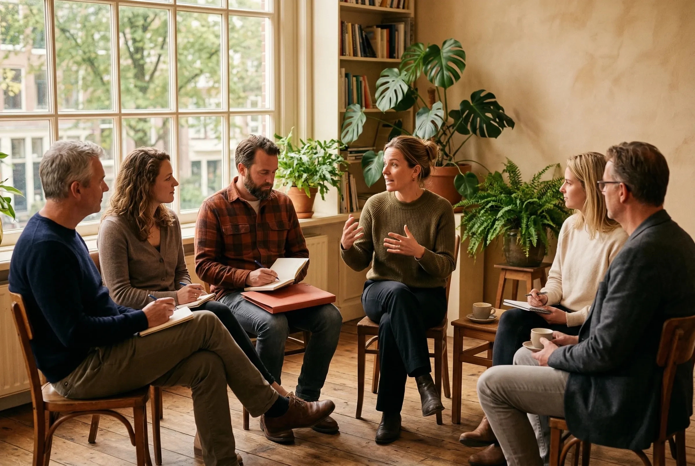 Professionals in actieve trainingsworkshop, kring